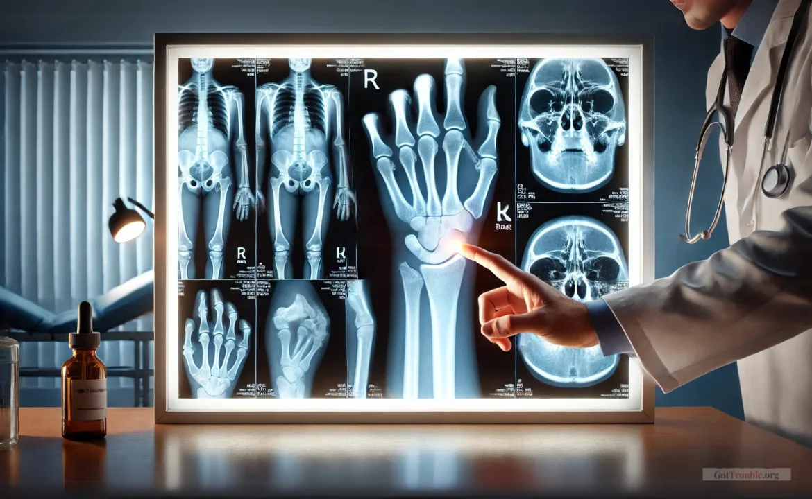 A person pointing at x-ray image, a hospital document