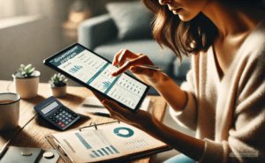 A woman using a tablet and checking out Cash Assistance Programs