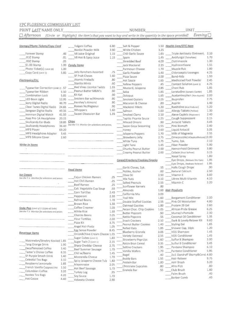 Prison Commissary Accounts