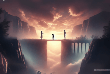 a man and woman standing on a bridge over a cliff